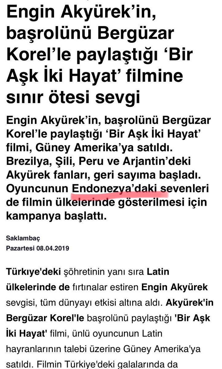 shantee_zadma's tweet photo. From Takvim magazin today, about movie  #biraşkikihayat  #destiny which will be air in Latam they also mention that Indonesian
Fans of #enginakyürek have also launched a campaign on social media to show the film in their country
Please.bring this movie to the Indonesian screen https://t.co/pFcPYAN80E