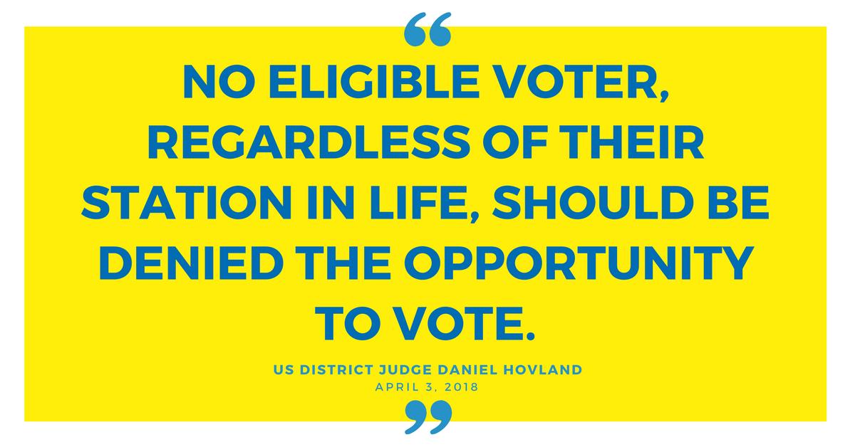 VoteRiders' mission: to ensure that every eligible citizen has the information and ID they need to cast a ballot with confidence. Need voter ID or have questions? Call or text 844-338-8743.