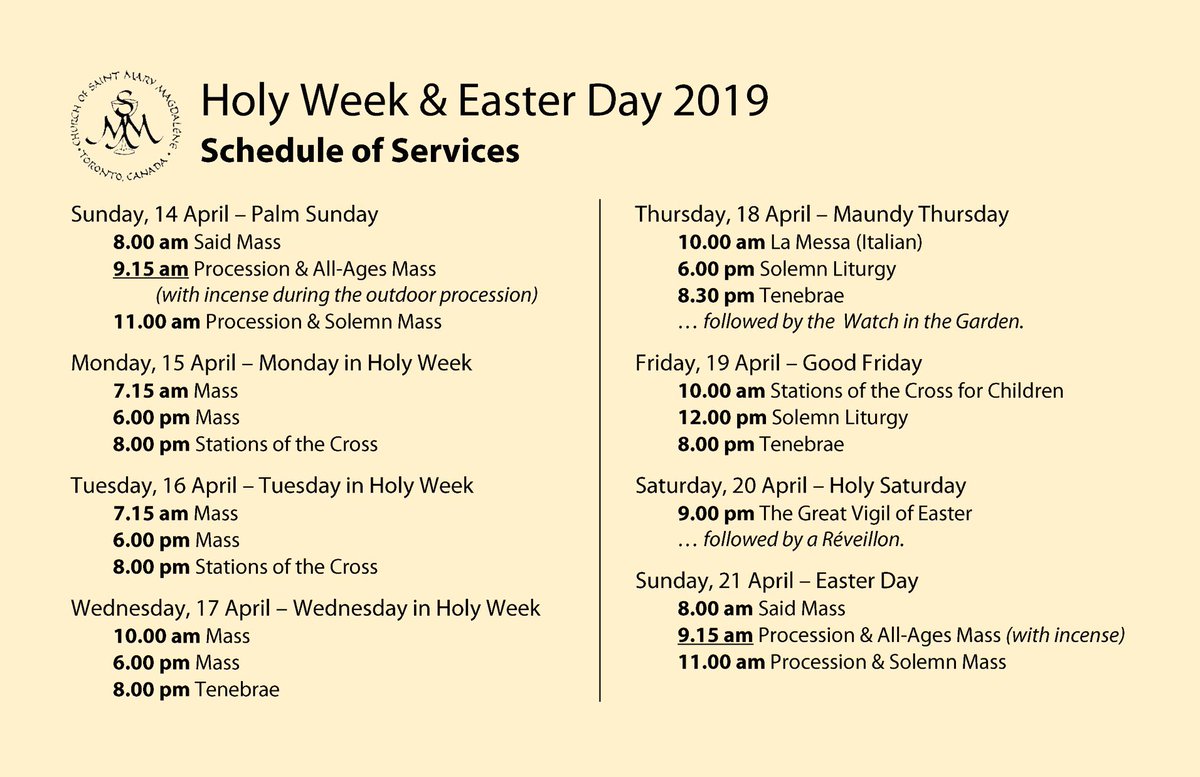 SMMToronto's tweet photo. Thinking of dropping in during Holy Week? We'd love to see you!
Here's when you will find things going on: https://t.co/5aFAq8tiaQ