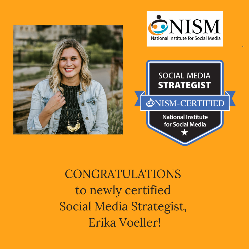 nismonline's tweet photo. Please join us in sending huge "Congrats" to our newly certified SMS professional, @voellercoaster. Welcome to the community, Erika! #SMSCert #SocialMediaStrategist https://t.co/pDCNsRNF06