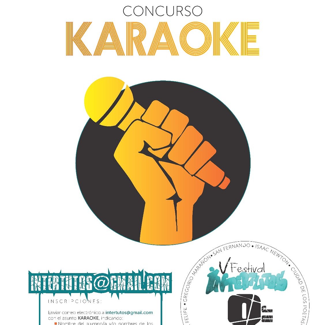 Buscamos profes de música para hacer de jurado y para animar a que se presenten alumnas y alumnos a participar en esta V Edición de Intertutos.
El 8 de junio en el IES Mirasierra.