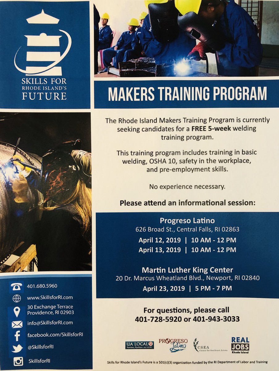 The RI Makers Training Program is currently seeking candidates for a FREE 5-week welding training program! Let's put people to work #PleaseShare