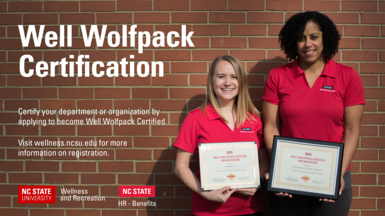 NCStateBenefits's tweet photo. Cultivating a culture of wellness at NC State begins with our staff and faculty. If your college, unit, or department supports and encourages employee health and well-being, apply to be recognized as a Well Wolfpack Certified Organization. @NCState https://t.co/czedSn7erD https://t.co/zY4XbtTkoA