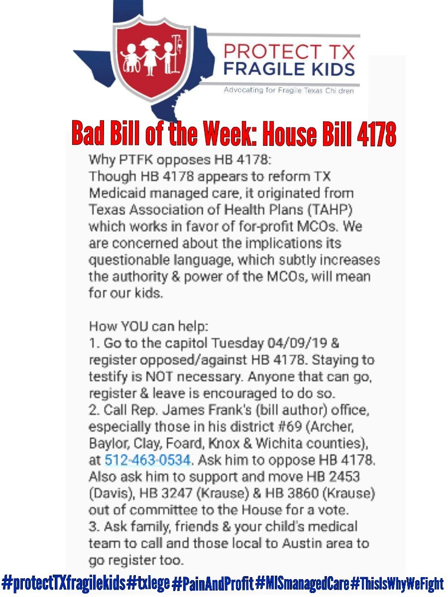 fragilechildTX's tweet photo. 📣🆘️URGENT! TIME SENSITIVE HELP NEEDED HERE TOO! PUBLIC HEARING IS 04/09! ⚠️🚨
#protectTXfragilekids #PainAndProfit #txlege #HB4178 #MISmanagedCare #ThisIsWhyWeFight https://t.co/evzxVLCMJh