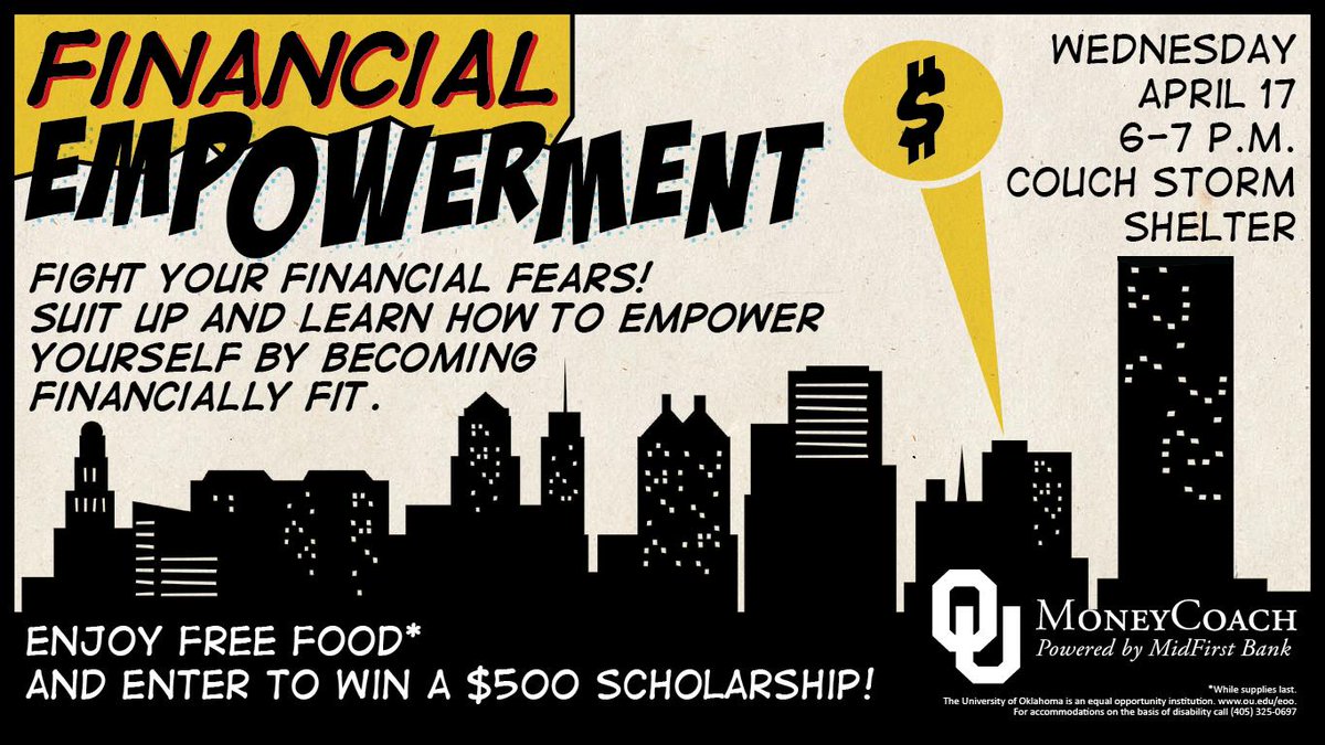 OUFinancialHelp's tweet photo. Mark your calendars! The OU MoneyCoaches will be hosting a workshop on financial empowerment. Free food and $500 scholarship drawing! https://t.co/HexqqtRfLT