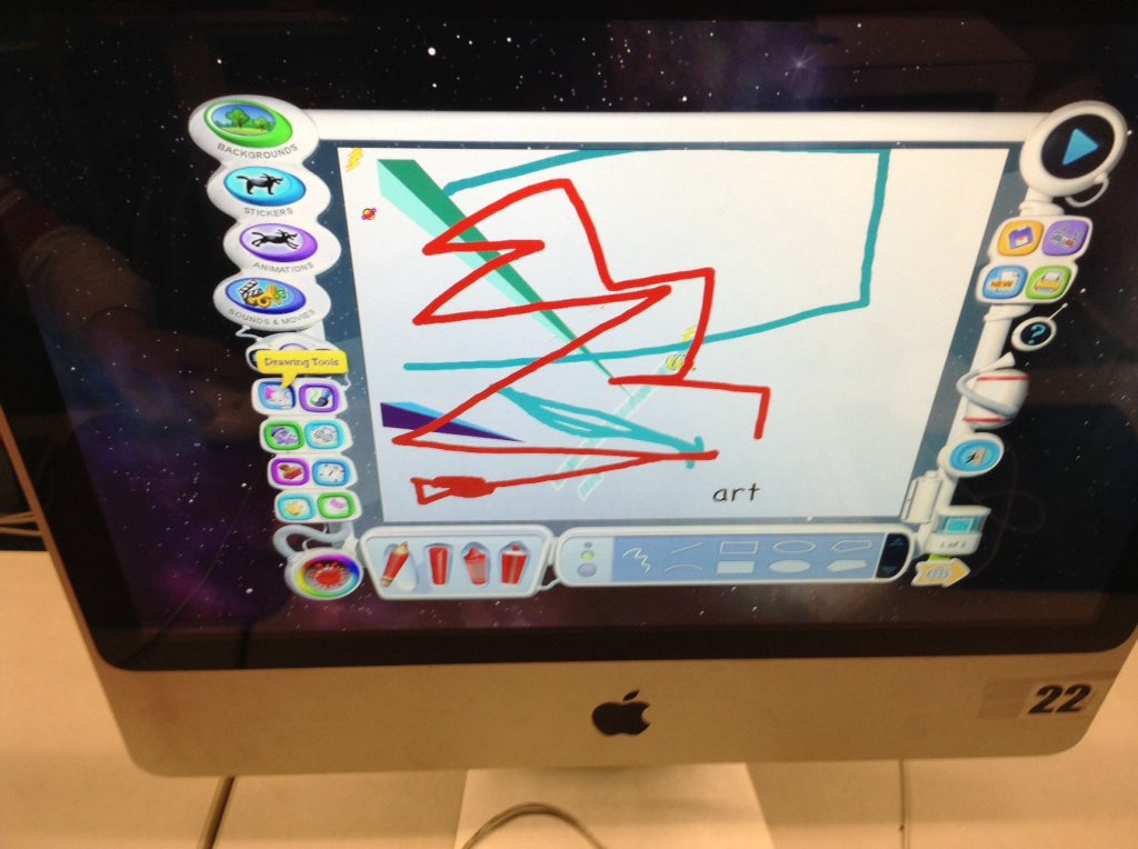 PS11Tech's tweet image. Kindergarten class just heard #TheDot by @peterhreynolds and got inspired to go into #KidPIx3D to make some art of their own. By using lots of white space on the picture we have enough ink to print this great art work in color! Fun in the computer lab with K-201. :~)