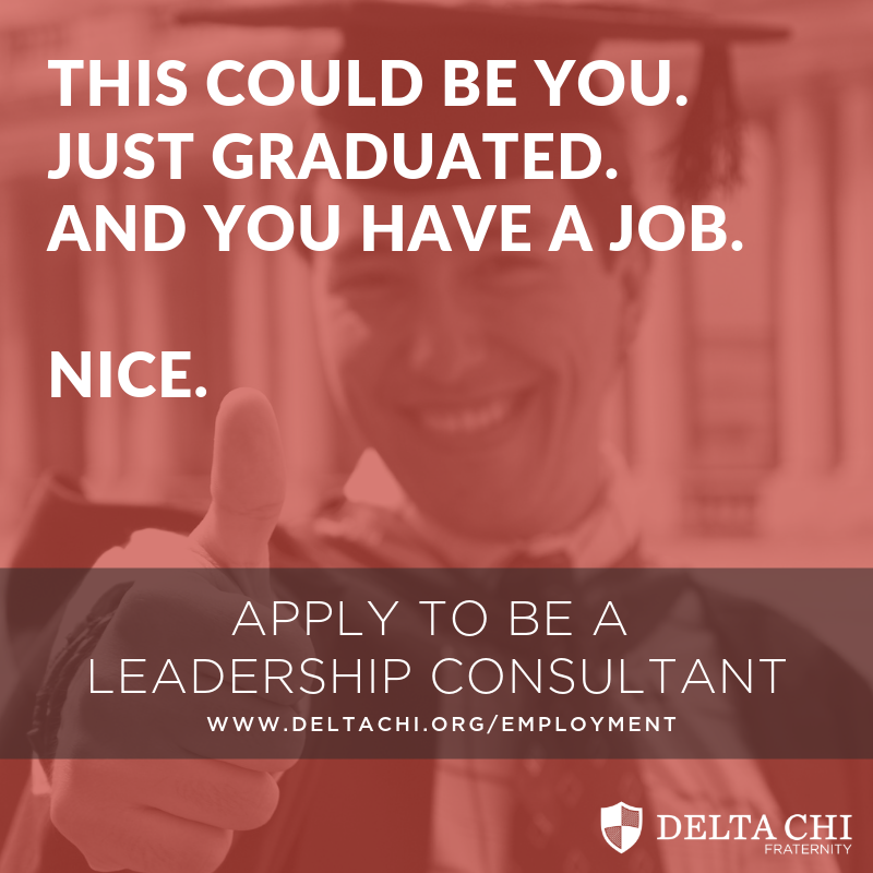 DeltaChiHQ's tweet photo. Sounds simple, but what a major victory it'd be to have a job straight out of college. Apply to be a #LeadershipConsultant and secure the next step in your professional career. Priority deadline is May 3, 2019 at 5 pm CST.
https://t.co/oJQyx4h49A https://t.co/rXKZaqKExh