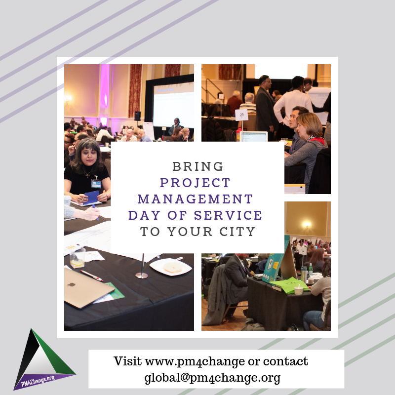 PM4Change's tweet photo. Interested in bringing #projectmanagement day of service to your city? Contact us! #PMDOS #PM4Change https://t.co/LPrMhywBjB