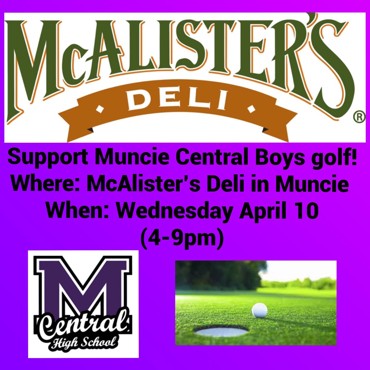 Go eat at McAlisters on Wednesday for some great food and to support the golf team!