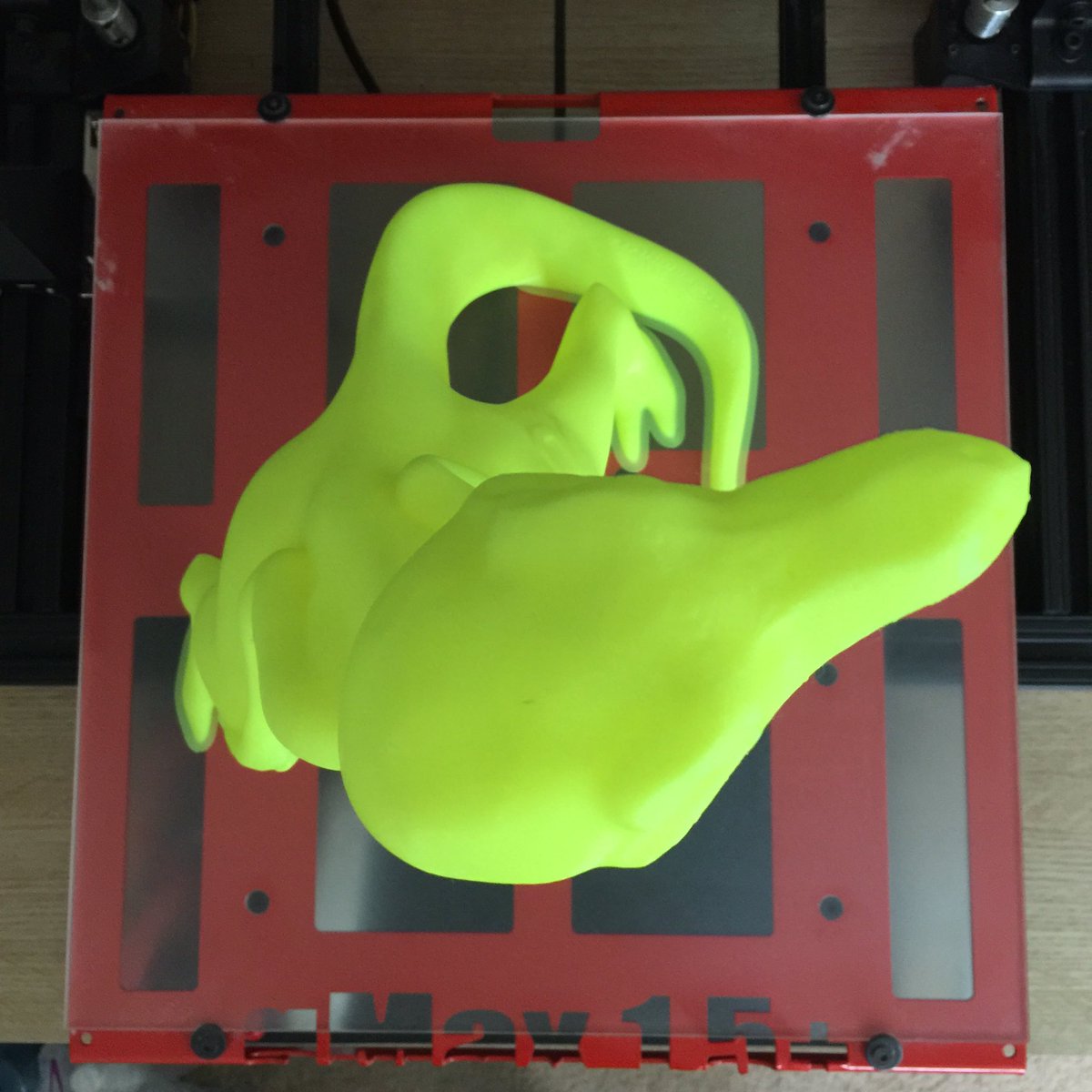 gCreate3D's tweet photo. All hail RepRaptor: Destroyer of (3D Printed) Worlds! This rad model by @carmelo_nazario was beautifully printed #gMaxSize by @Print3DChannel. Printed 400mm tall on the gMax 1.5XT+ using MeloYelo aka Neon Yellow PLA from @AMZ3D at 320 microns. @thingiverse thing: 3451650! https://t.co/fUhpni3Ikn