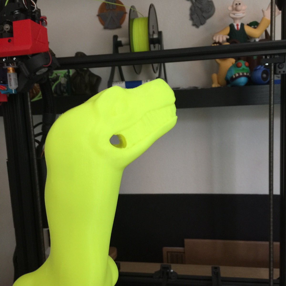 gCreate3D's tweet photo. All hail RepRaptor: Destroyer of (3D Printed) Worlds! This rad model by @carmelo_nazario was beautifully printed #gMaxSize by @Print3DChannel. Printed 400mm tall on the gMax 1.5XT+ using MeloYelo aka Neon Yellow PLA from @AMZ3D at 320 microns. @thingiverse thing: 3451650! https://t.co/fUhpni3Ikn