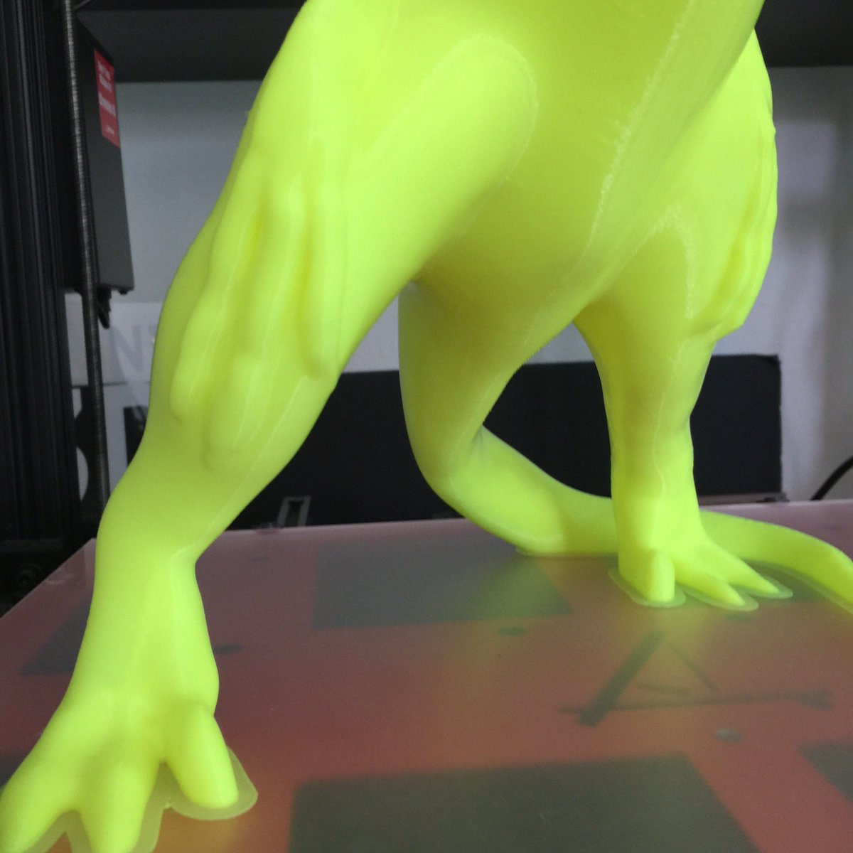 gCreate3D's tweet photo. All hail RepRaptor: Destroyer of (3D Printed) Worlds! This rad model by @carmelo_nazario was beautifully printed #gMaxSize by @Print3DChannel. Printed 400mm tall on the gMax 1.5XT+ using MeloYelo aka Neon Yellow PLA from @AMZ3D at 320 microns. @thingiverse thing: 3451650! https://t.co/fUhpni3Ikn