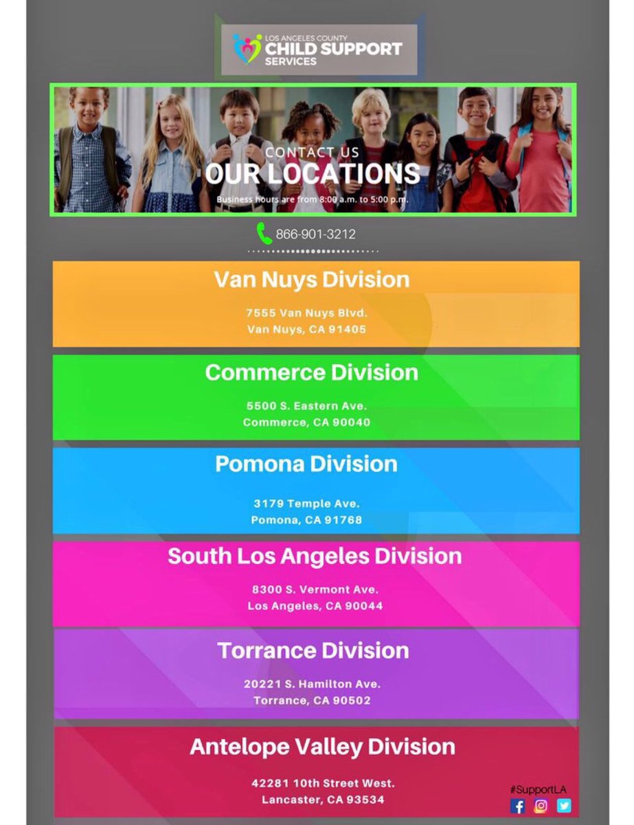 CSSDLA's tweet image. ☀️You may visit ANY one of our 6 convenient office locations throughout #LACounty even if your case is not assigned there. A positive customer experience is our top priority, contact us today and see how Los Angeles County #ChildSupport can help you! #SupportLA