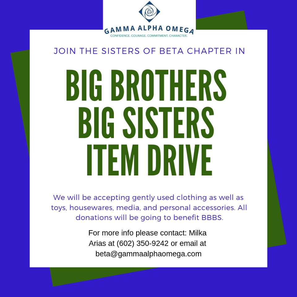 wildcatgammas's tweet photo. Greetings Wildcats! We have some exciting events for the month of April here at Beta Chapter! All month we will be collecting gently used items for Big Brothers Big Sisters! Contact info is on the flyer. Also we have our incoming class’ fundraiser on the 15th at PPP! See you soon https://t.co/X609NLliDK