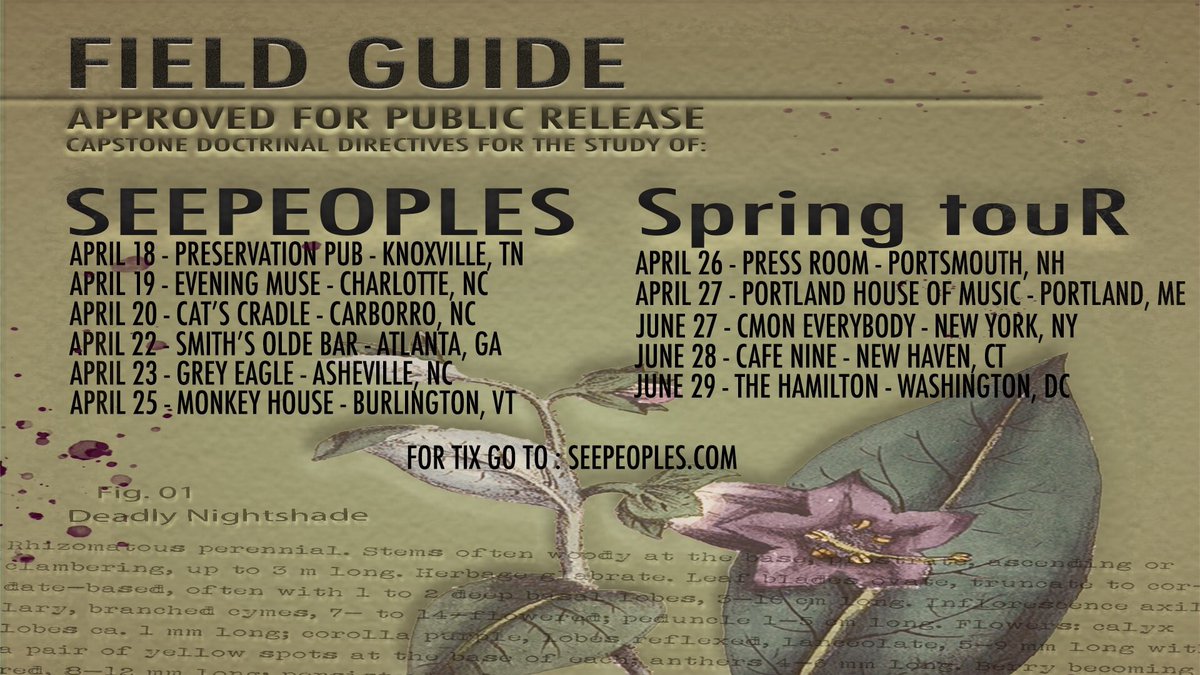 Seepeeps's tweet image. PLS RT: #springtour2019 is announced - TIX/Info at seepeoples.com shows at @preservationpub @theeveningmuse @CatsCradleNC @SmithsOldeBar @GreyEagleMusic @MonkeyHouse_VT @pressroomnh @P_H_O_M_E @ParadiseRockClb @cmoneverybodybk @cafenine @thehamiltondc @StartMakinSense