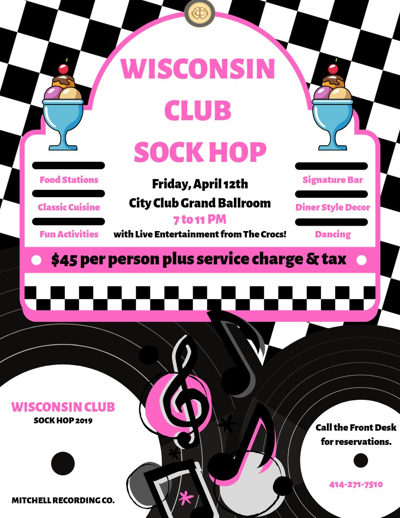 WisconsinClub's tweet photo. Shake, Rattle &amp; Roll down to the City Club this Friday night!!! 🎼🍔🍦🎹 https://t.co/EG2NzdJXJh