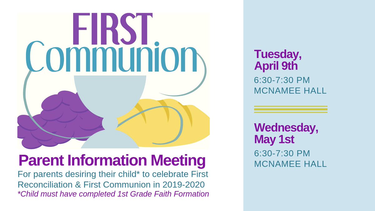 SPCPSR's tweet photo. ATTN: PARENTS OF 
RISING 2ND GRADERS
Has your child completed their first year of faith formation? We invite you to attend our #FirstCommunion Parent Meeting tomorrow at 6:30 pm to learn more about the sacrament preparation program and requirements. 
https://t.co/BXx0a6gILZ https://t.co/zuzZh6apCk