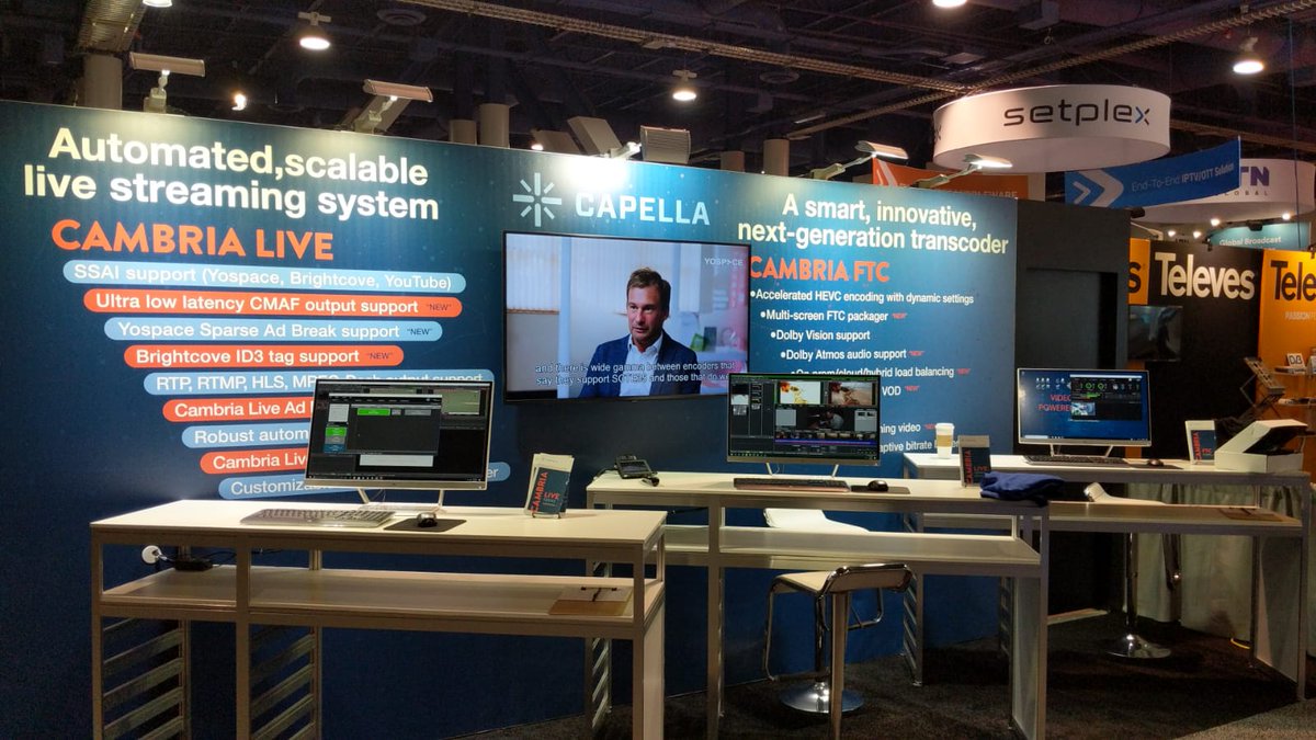 Capella Systems (@capellasystems) on Twitter photo Come visit us <a href="/CapellaSystems/">Capella Systems</a> booth #SU11702 in the South Upper Hall <a href="/NABShow/">NAB Show</a>. To experience live demos showcasing Cambria FTC 4.2 and Cambria Live 4.2. 
Learn more about our new #transcoding and #LiveBroadcasting features. Come visit us <a href="/CapellaSystems/">Capella Systems</a> booth #SU11702 in the South Upper Hall <a href="/NABShow/">NAB Show</a>. To experience live demos showcasing Cambria FTC 4.2 and Cambria Live 4.2. 
Learn more about our new #transcoding and #LiveBroadcasting features.