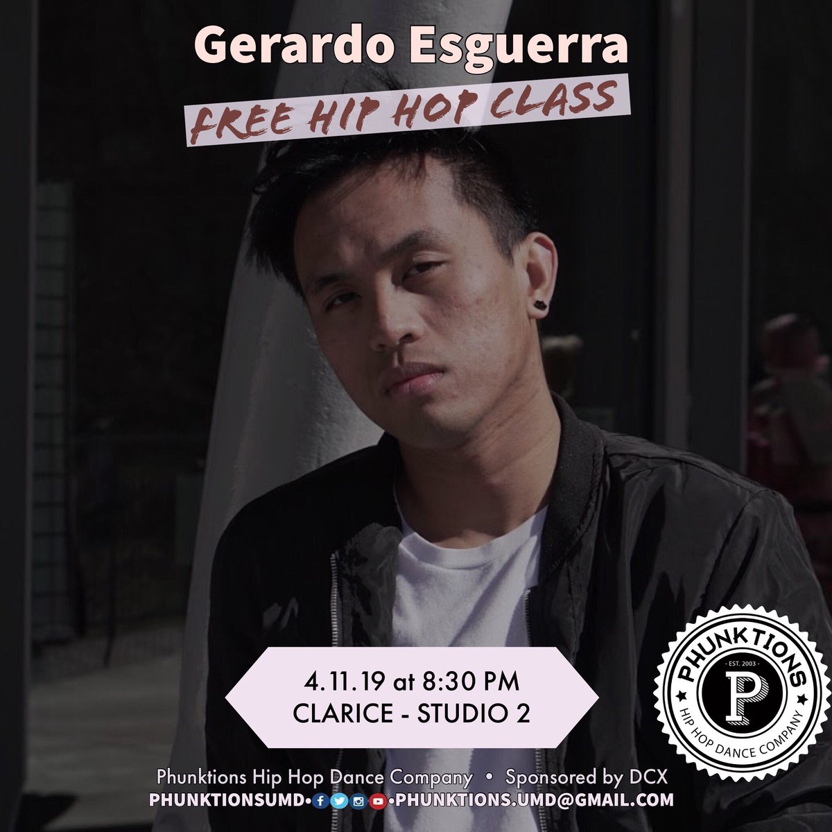 Our very own team member Gerardo Esguerra will be teaching our free company class this week! Come through to Studio 2 of The Clarice at 8:30 and bring clean shoes to dance in!