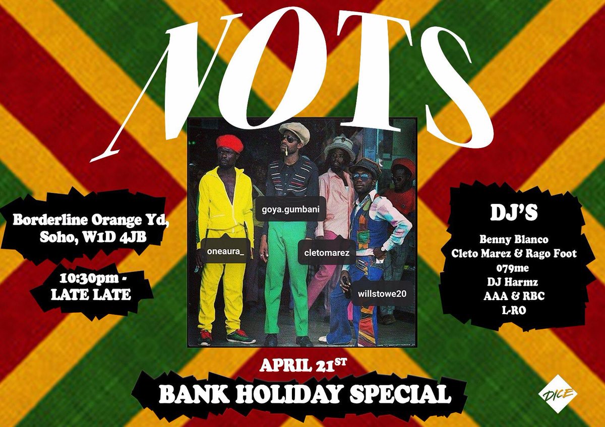 NOTSLDN's tweet photo. ≠ APRIL 21st Bank holiday we move #NOTSLDN ANNIVERSARY ticket link in bio. we’ll also be CELEBRATING @oneaura_ EARTHSTRONG ≠ drink deals 10:00-00:00am (couldn’t get this line up on your best day) 
🖼: @OhmyKodj https://t.co/Sea4Ngrttd