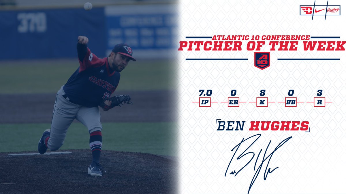DaytonBaseball's tweet image. Ben Hughes has been named the Atlantic 10 Conference Pitcher of the Week after scattering just three hits across seven scoreless innings, while striking out a career-high eight batters and issuing no walks in Dayton's 8-0 win over St. Bonaventure on Saturday!
#Flyboys✈️