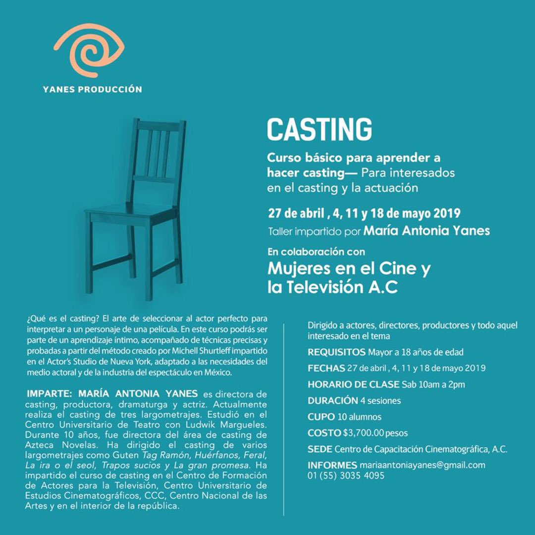 CastingYanes's tweet photo. Curso básico para aprender a hacer casting. 
Sede: @CCCMexico https://t.co/wwMeNNqR6z