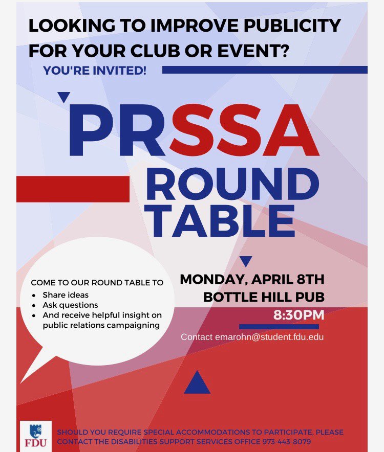 devilsprssa's tweet image. Come join us at our Round Table Event tonight at 8:30pm in the Bottle Hill Room (Student Center)!