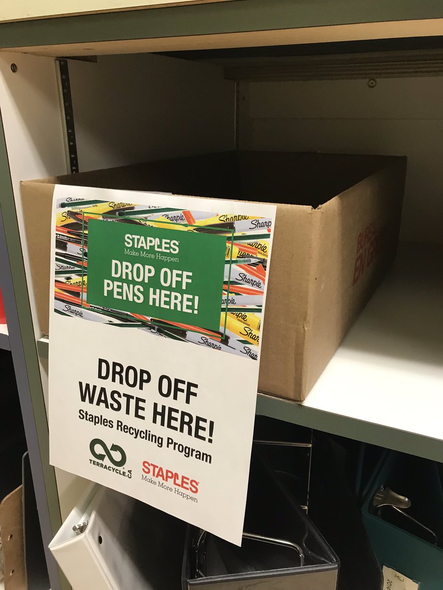 MGereghty's tweet photo. Through the @StaplesStores recycle program run through @TerraCycle, @GSP_Group is now collecting pens, mechanical pencils, markers and highlighters to recycle! A good start to #CarbonCleanseWr #WasteWeek!! @WRSusti https://t.co/8fiYNgGDm2
