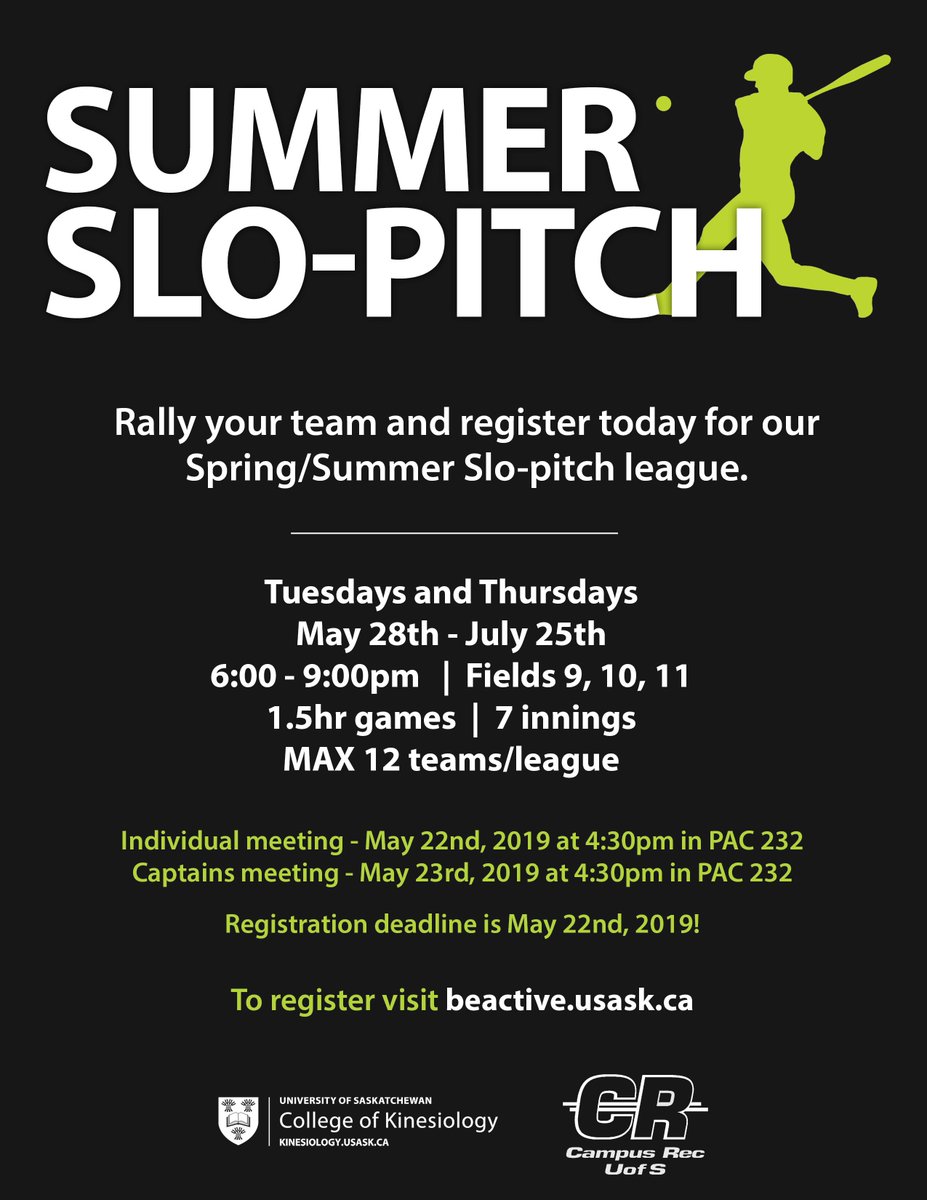 CampusRecUofS's tweet photo. Did you know #CampusRec runs year around!? This summer we are excited to be offering three different programs over the summer months! Head over to https://t.co/wJHS9VxxvD and sign up! Spots do fill quick so don't miss out ⚽️🥎🧘‍♀️ https://t.co/eOF7BY5PbG