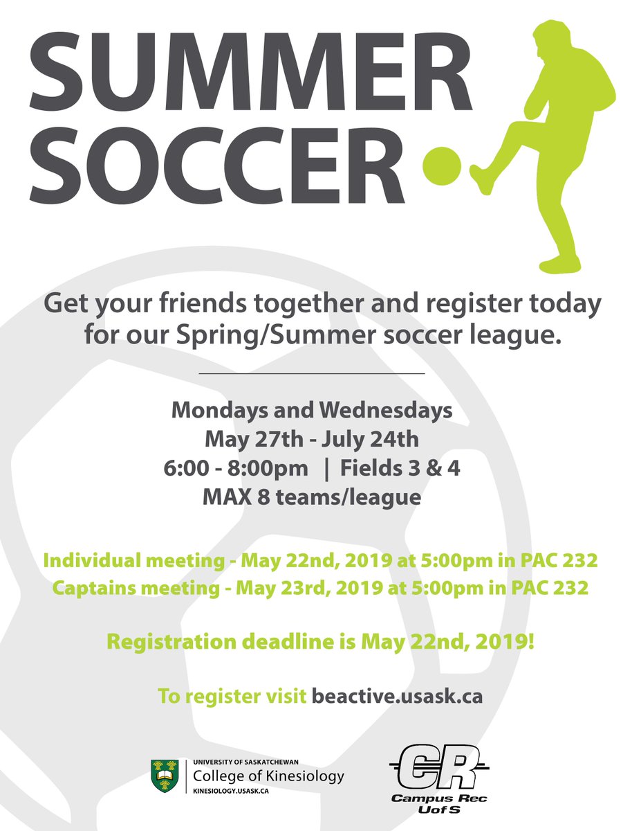 CampusRecUofS's tweet photo. Did you know #CampusRec runs year around!? This summer we are excited to be offering three different programs over the summer months! Head over to https://t.co/wJHS9VxxvD and sign up! Spots do fill quick so don't miss out ⚽️🥎🧘‍♀️ https://t.co/eOF7BY5PbG