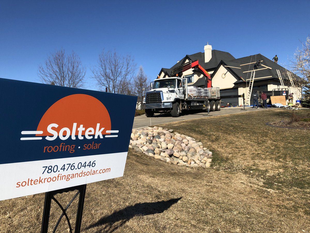 Soltekltd's tweet photo. Starting this re roof today and installing #malarkey legacy shingles, black valley metal, high profile EZ ridge capping and black flashings over the existing galvanized ones #sherwoodpark #roofing #acerage #renovation https://t.co/YNVjTw9lFJ
