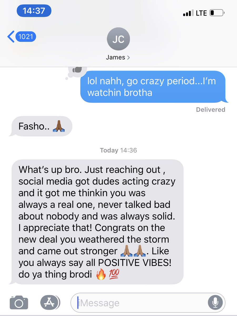 I usually don’t post private conversations...but this txt just hit me so differently...I love youu to death bro 🖤🙌🏾 <a href="/JamesConner_/">James Conner</a> #AllPositiveVibes