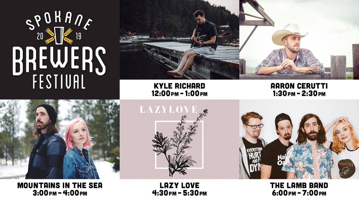 lilaccitybrews's tweet photo. ***MUSIC ANNOUNCEMENT***

We're pleased to announce the music line-up at @SpokaneBrewFest!

12pm-1pm: #KyleRichard 
1:30pm-2:30pm: #AaronCerutti 
3pm-4pm: #MountainsInTheSea
4:30pm-5:30pm: #LazyLove
6pm-7pm: #TheLambBand

#SpokaneBrewFest #Beer #Cider #Spokane #Washington #Music https://t.co/Hei2y8FOZz