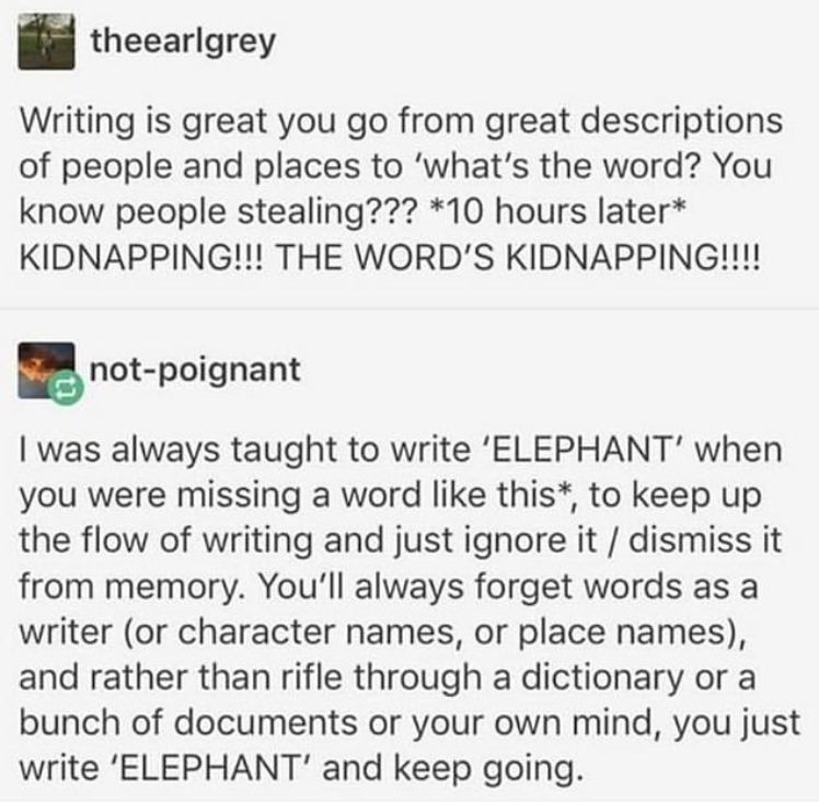 HeyJamie's tweet photo. WHY HAS NO ONE TOLD ME THIS BEFORE?!!! 

           🤯  😱  🤯

#JustWriteELEPHANT #amwriting https://t.co/qjTH829EtZ