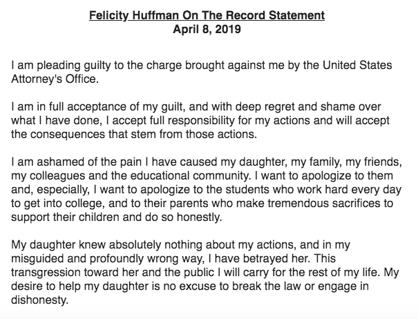 Eriq Gardner On Twitter Felicity Huffman Pleading Guilty In