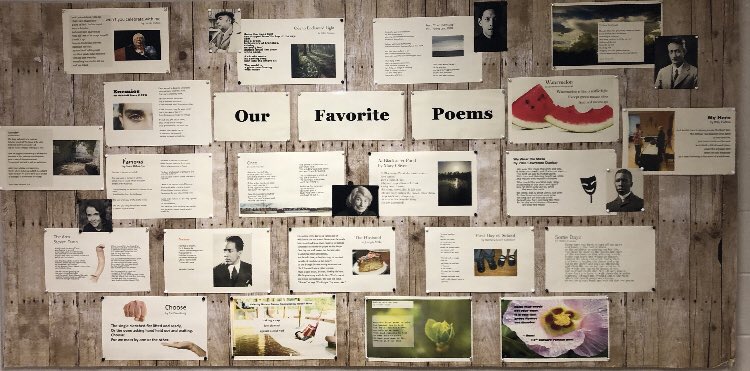 A3: I start every class period with a poem all year long. At the midpoint I ask kids to choose their favorite and we hang the nominees in the hall to share w the test of the school #wonderchat #NYEdchat #thinkpoetry