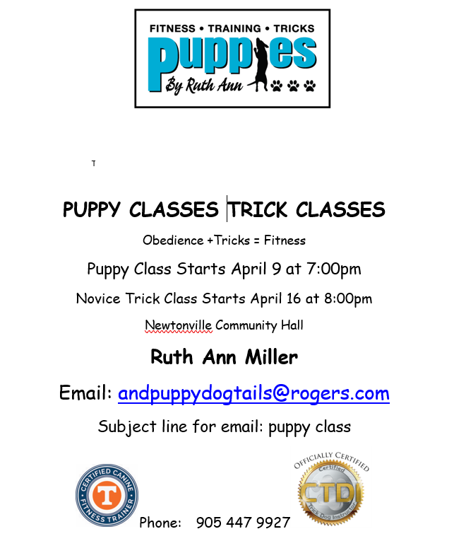 #puppytraining  #dogtricks  sign up at Newtonvillehall  @WhatUpClaringtn  <a href="/ClaringtonON/">Municipality of Clarington</a>  <a href="/clartourism/">Discover Clarington</a>