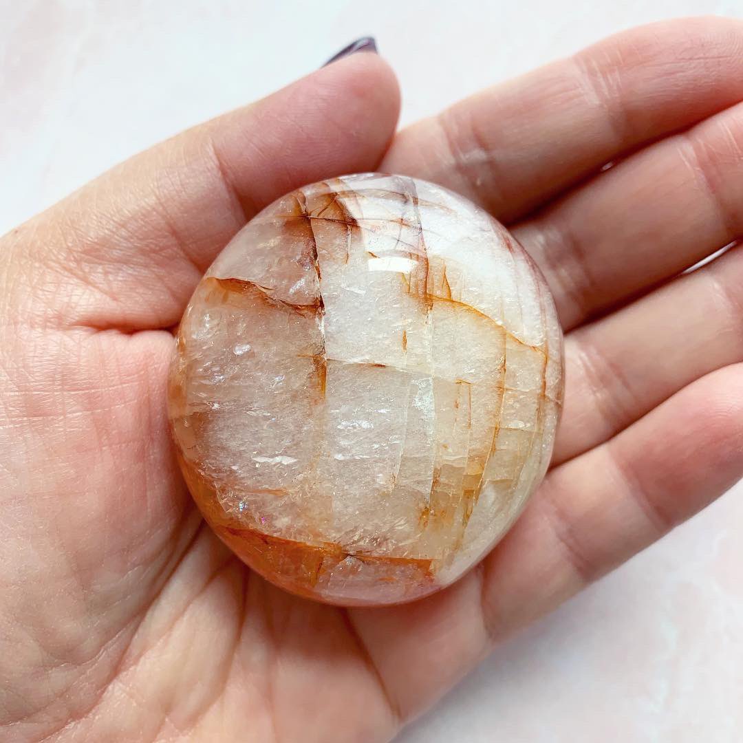 #Firequartz #palmstone on sale for $20 + shipping. Grounding and balancing. Relieves stress, amplifies intent, removes negativity, and surrounds the user with Divine love and light. DM me to purchase.