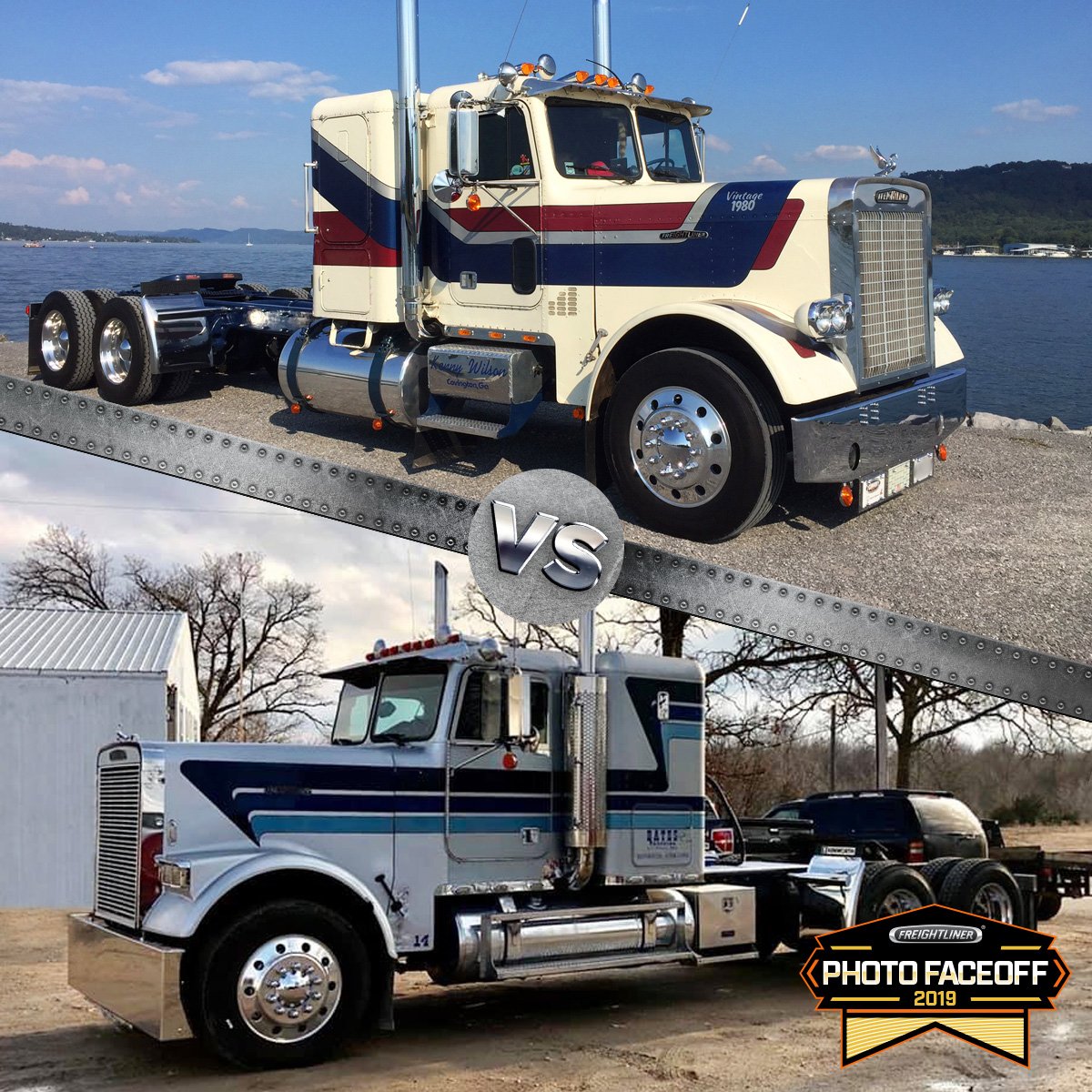 freightliner's tweet photo. Drivers, it’s down to the final two trucks! Cast your vote ASAP to determine who will be this year's #FreightlinerPhotoFaceoff champion: https://t.co/mKwi509cWQ https://t.co/dNflvDGYlE