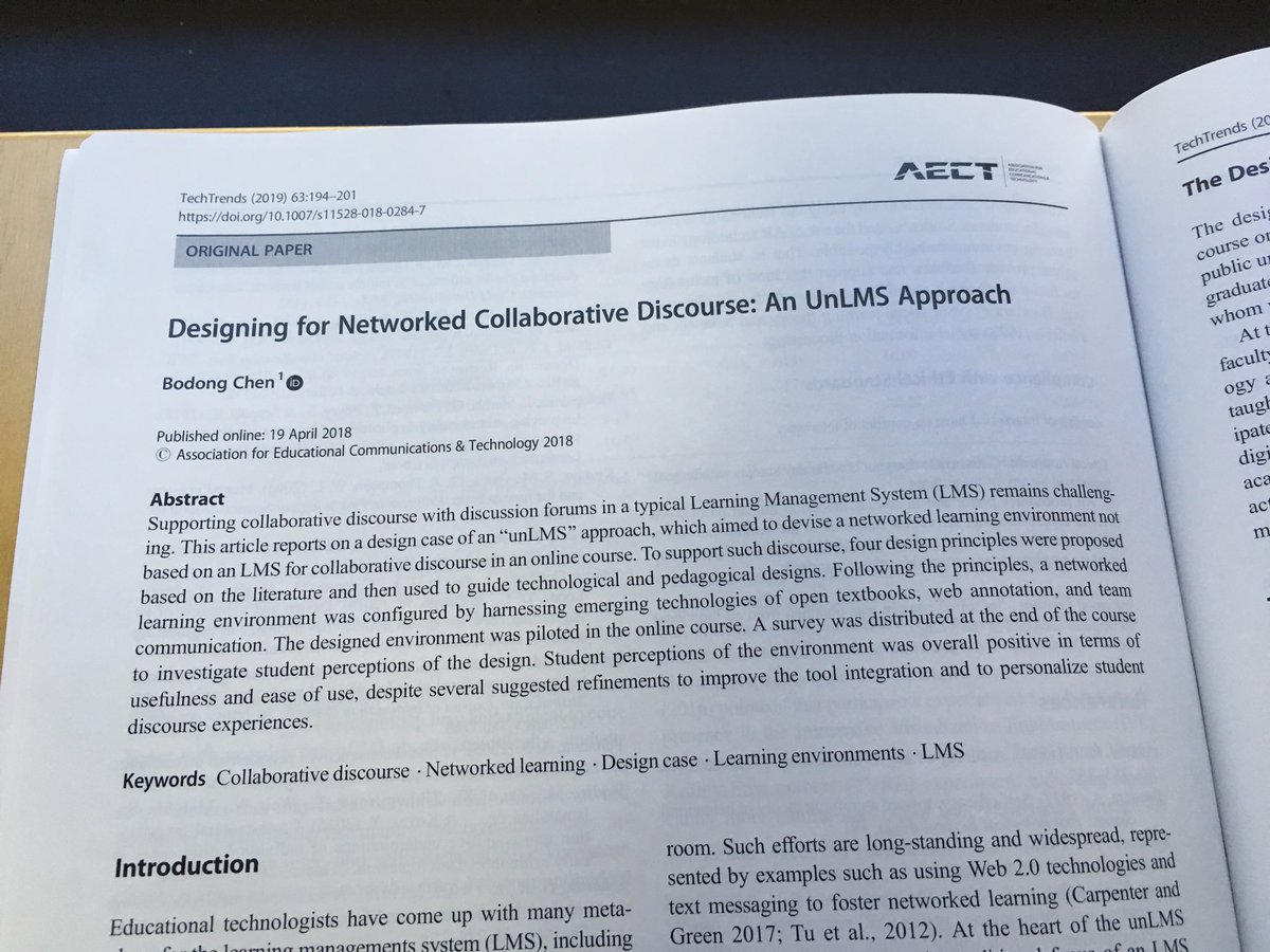 Opened my TechTrends today and was delighted to discover an un-LMS solution to online discussions! Thank you ⁦<a href="/bod0ng/">Bodong</a>⁩