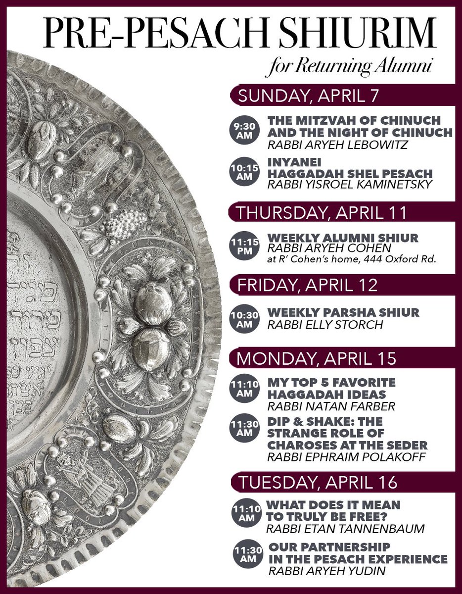 DRSHALB's tweet photo. We are excited to welcome back our Alumni who have been learning in Yeshiva in Israel

The learning never stops! 

Join us for a series of Pre-Pesach Shiurim at YOUR Yeshiva! https://t.co/o5BCWhJU1C