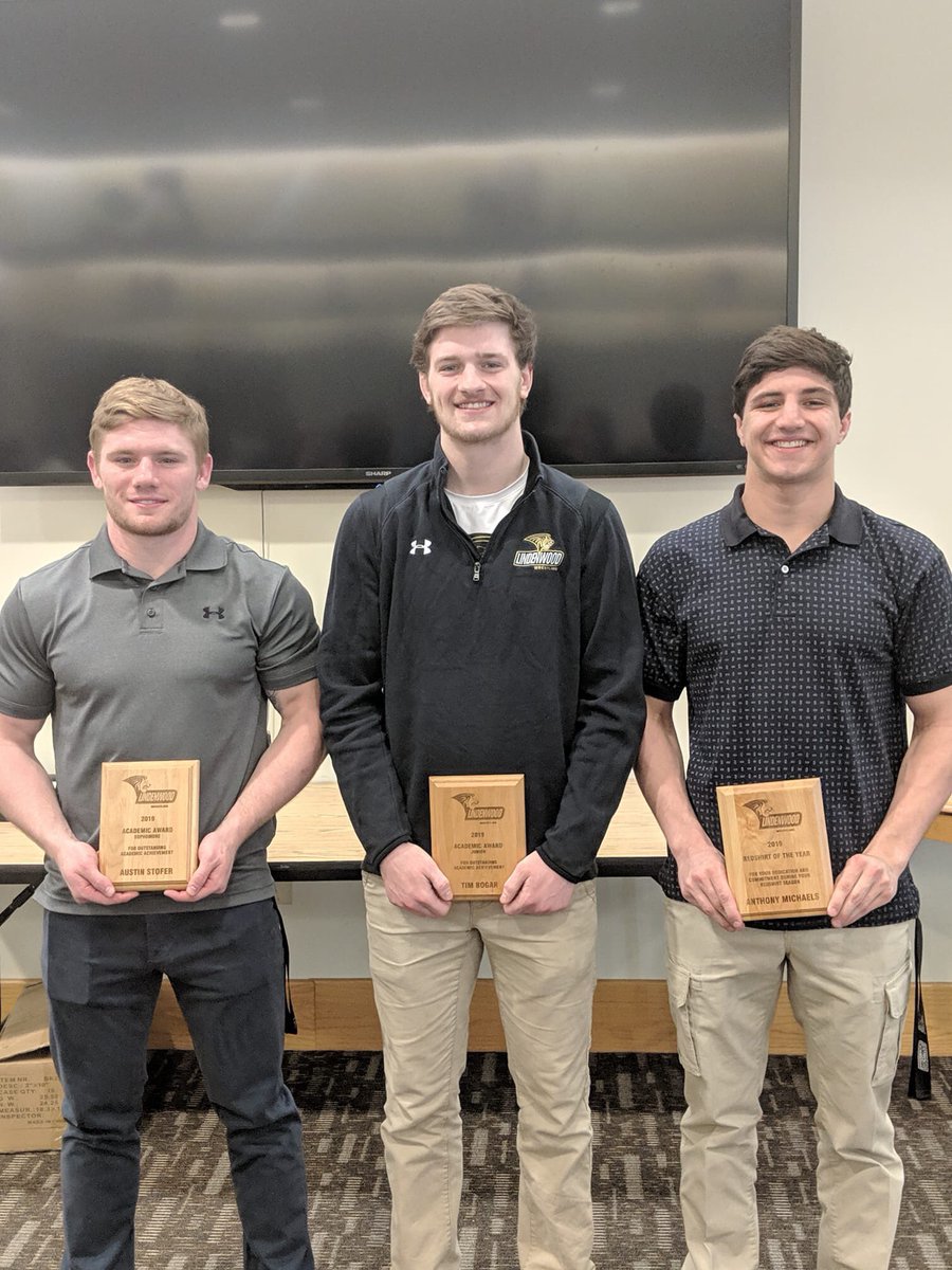 LHSwrestlers's tweet photo. Lafayette Wrestling represents at Lindenwood  wrestling program!  All three of our alumni received awards at the Lions' wrestling banquet:
Anthony Michaels -Redshirt of yr Austin Stofer Soph GPA award.     Tim Bogar Junior GPA award. Congratulations guys! #stepup2019 https://t.co/FemouQLs1W