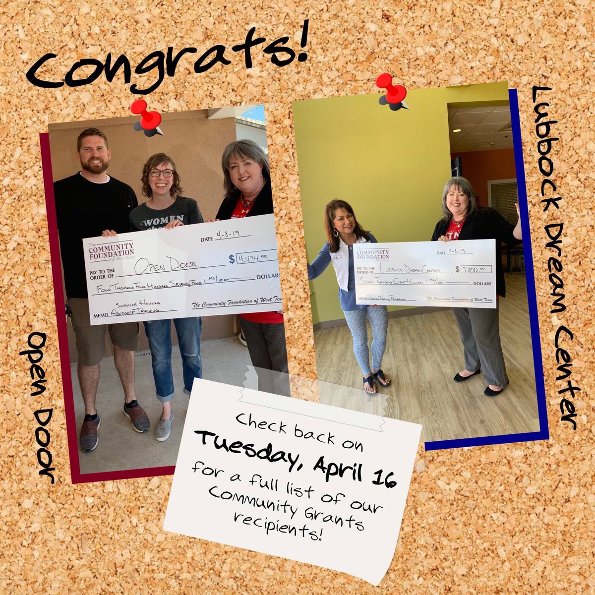CommFdnofWestTx's tweet photo. So excited to share some photos from a few of our Community Grants recipients: @OpenDoorLBK and #LubbockDreamCenter! Join us on Tuesday, April 16 for a press conference to celebrate all of our Community Grants recipients. More information to follow! https://t.co/usQwZALday