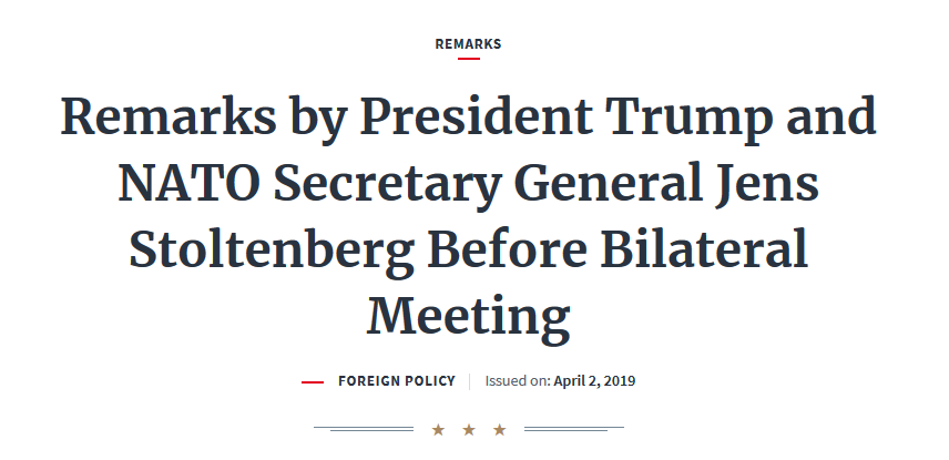 NATOAssure's tweet photo. Official Remarks by President Trump and #NATO Secretary General Jens Stoltenberg - Washington DC @jensstoltenberg https://t.co/nEMu37sAG5 https://t.co/b4DoWhjdqZ