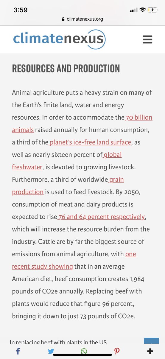 ENVIRONMENTAL ISSUE #2: A plant based diet vs. beef. “...in an average American diet, beef consumption creates 1,984 pounds of CO2e annually. Replacing beef with plants would reduce that figure 96 percent, bringing it down to just 73 pounds of CO2e.”
