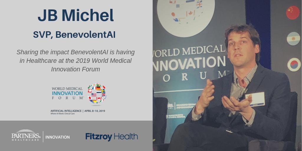 FitzroyHealth's tweet photo. @jb_michel thanks for joining us on the panel at #WMIF today and sharing your insights into the impact BenevolentAI is having in healthcare today! https://t.co/gWM3Xys0In