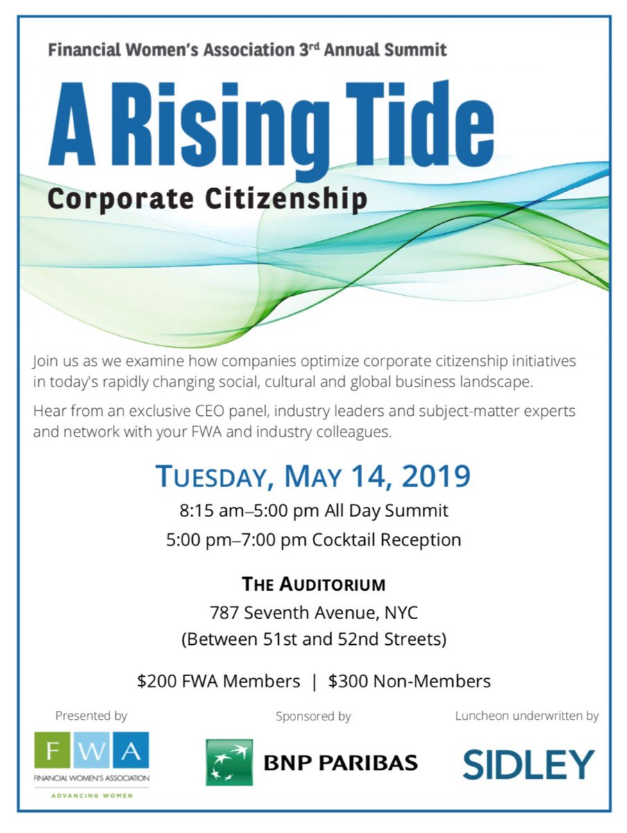 FWANY's tweet image. It’s time to start thinking about the 2019 @FWANY 3rd Annual Summit on Tue., May 14. Get a head start by purchasing your ticket today! ow.ly/6GEN30oll25 #inclusion, #climateinvesting #communityresiliency #finance #financialservices #womeninfinance #diversity #womeninbanking
