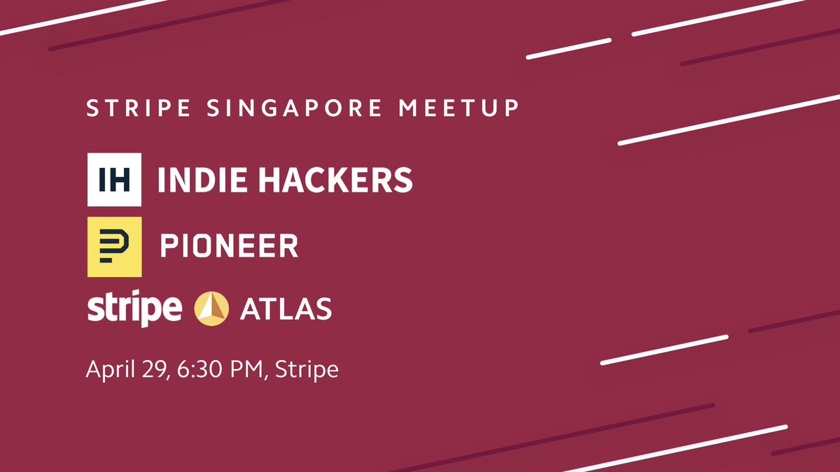 📣🇸🇬 Calling all makers, entrepreneurs, and founders in Singapore!

Join <a href="/IndieHackers/">Indie Hackers</a>, <a href="/pioneerdotapp/">Pioneer</a>, and <a href="/stripe/">Stripe</a> <a href="/atlas/">Stripe Atlas</a> for a meetup at the <a href="/StripeSingapore/">Stripe Singapore</a> office: stripe.events/singapore-meet…