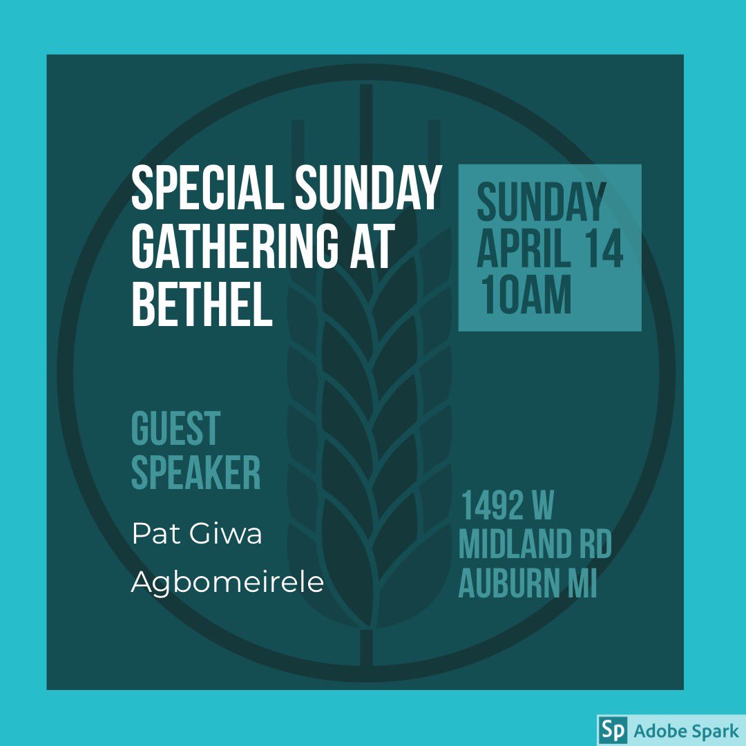 BethelofAuburn's tweet image. Join us this Sunday for a Special Sunday Gathering at Bethel with Special Guest Speaker Pat Giwa Agbomeirele! You don’t want to miss this!! #bethelofauburn #welcomehome