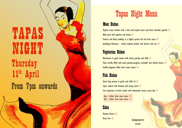 PettOak's tweet photo. Tapas Night at the Royal Oak this Thursday  11Apr from 7pm.  Come along and enjoy a taste of Spain.  Sombreros and Mantillas optional not compulsory https://t.co/Q5jGQKF2eN Please RT and tell all of your friends https://t.co/h8e2OAGMTb